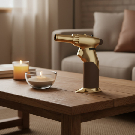 Luxury Dual Flame Gas Blow Torch Brown and Gold - Image 7