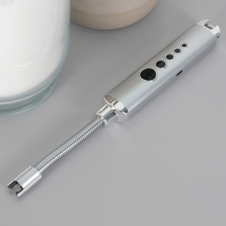 Electric Candle Lighter Arc USB Rechargeable Long Flexible Neck and Battery Display XD10 Silver - Image 3