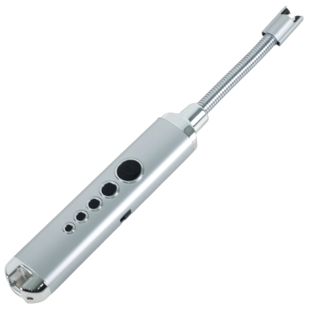 Electric Candle Lighter Arc USB Rechargeable Long Flexible Neck and Battery Display XD10 Silver